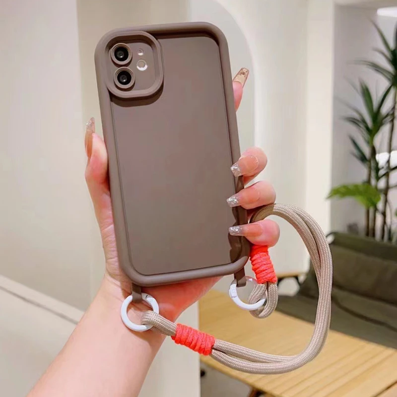 Candy Color Phone Case With Double Lanyard For Iphone Series_voghion.com
