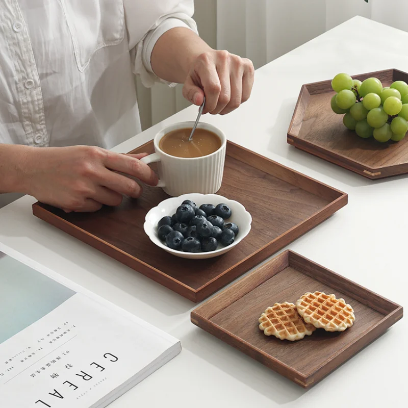 Black Walnut Solid Wood Tray Tea Cup Tray Coffee Dessert Household Kitchen Storage