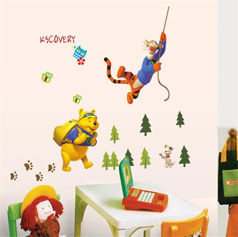 Wall Stickers Cartoon Winnie The Pooh Bear Wall Sticker For Kids Room Living Room Bedroom Wall Decoration Kids Gift Door Sticker