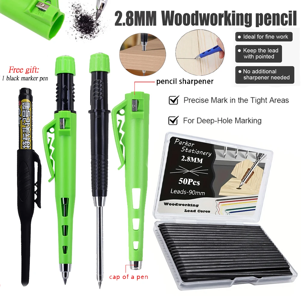 Innovative 55mm Carpenter's Pencil Set with 50 Lead Refills - Precision Woodworking and Drawing Tool