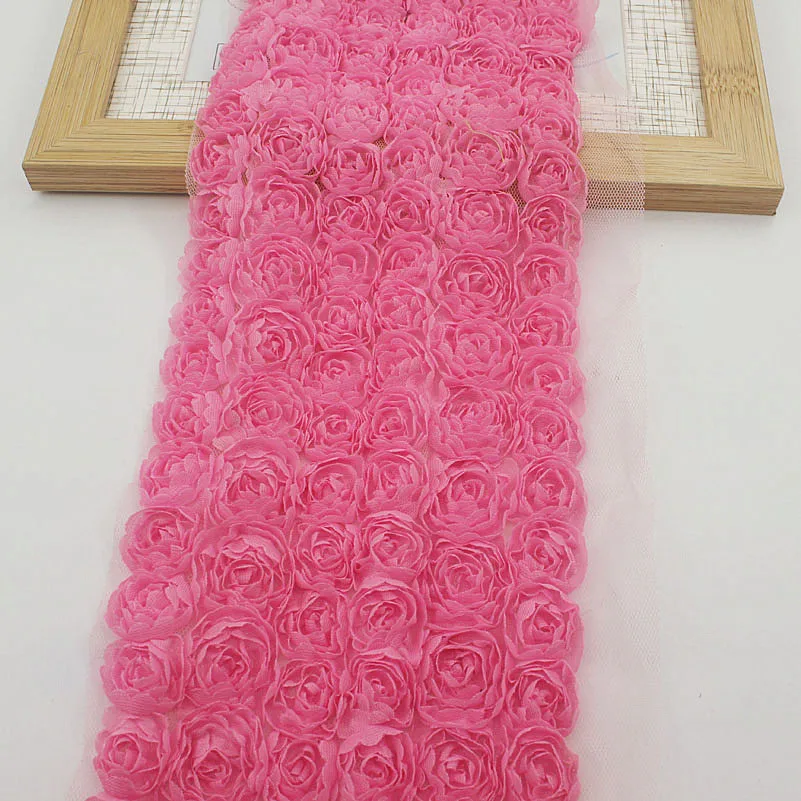 2y/lot 10cm 6 Rows Chiffon Rose Trimming for Princess Girls Dress Clothes Romper Sewing Lace Children Hair Bow Supplies