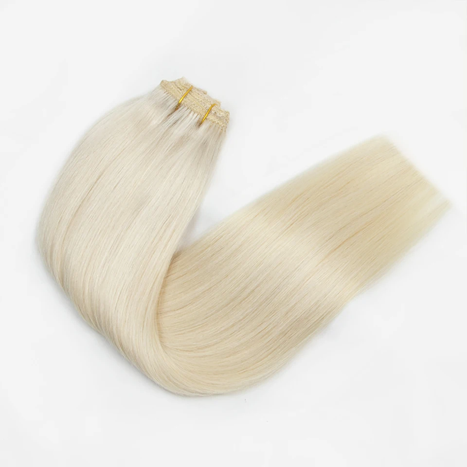 MRSHAIR blond przedłużanie włosy Clip In ludzkie włosy naturalne dopinki włosów Mega włosy Tic Tac Clip-On włosy 8 szt. Na całą głowę 14 