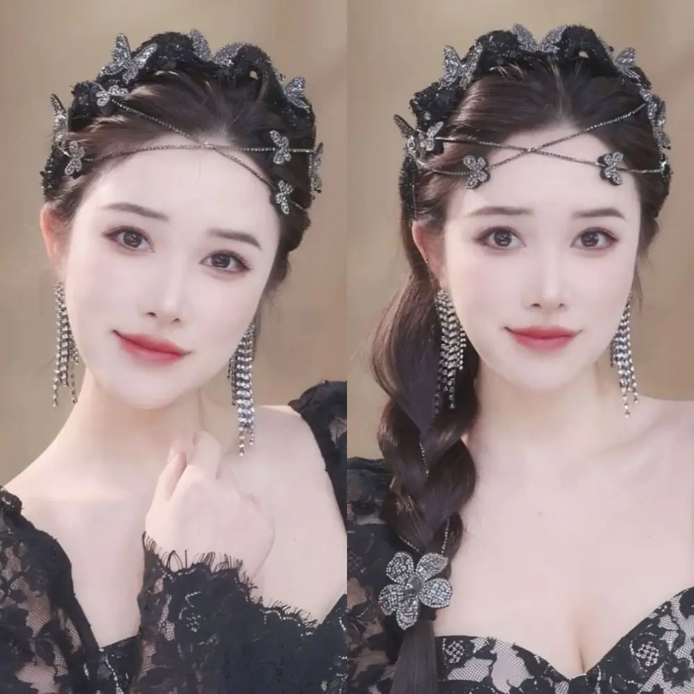 1Pcs New Velvet Braided Tassel Headband Stylish Charm Tassel Lace Mesh Head Band Shiny Floral Hair Accessories for Women