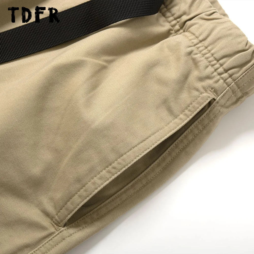 Solid Color Cargo Pants Mens Casual Camping Safari Style Adjustable Belt Loose Wide Leg Trousers Men