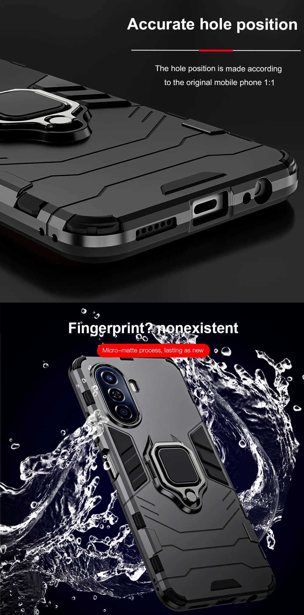 Custodia antiurto KEYSION per Huawei Nova Y70 Plus Custodia posteriore in silicone + PC con supporto ad anello in metallo per Huawei Nova Y70_voghion.com