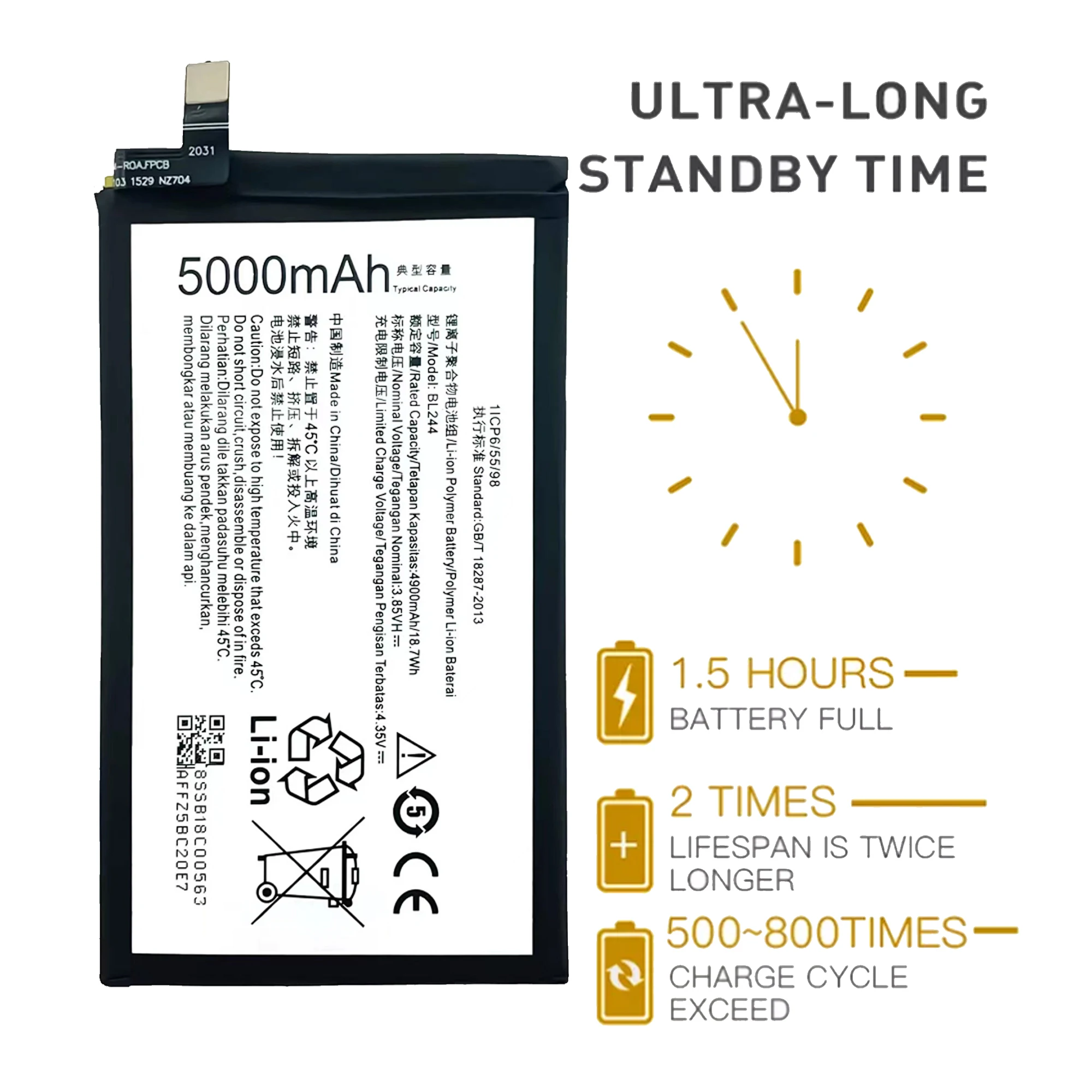 BL244 Battery Replacement for Lenovo Vibe P1 P1A42 P1C58 P1C72 Original Capacity Replacement Repair Part Mobile Phone Batteries