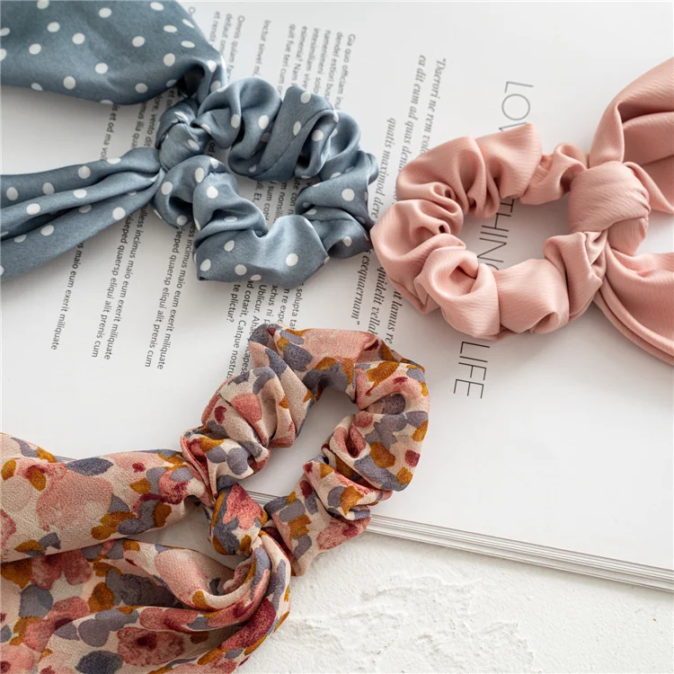 hair clips for long hair Fashion Leopard Print Bow Satin Long Ribbon Ponytail Scarf Hair Tie Scrunchies Women Girls Elastic Hair Bands Hair Accessories hair ties for women