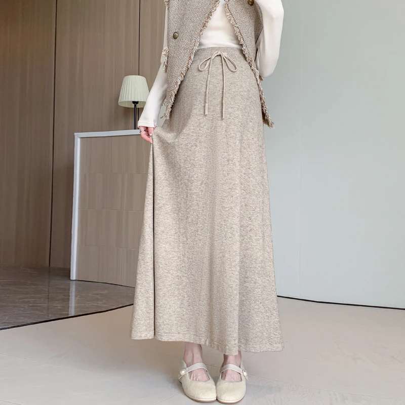 C70604# Maternity Skirt A Line Skirts Korean Style Maxi Dress Clothes Cozy Slim Knitted Mid-Long Pregnancy Skirt