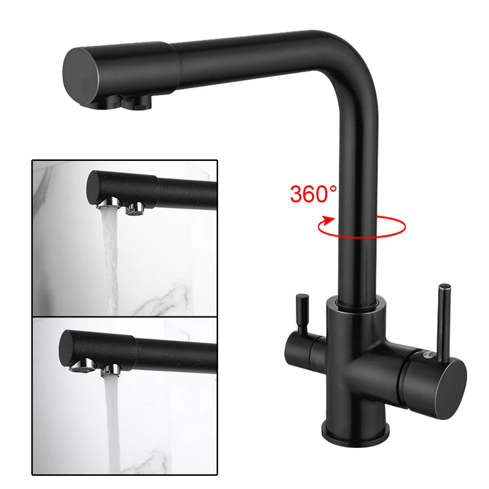 3 Way Kitchen Filtered Faucet Hot and Cold With Dual Handle Double