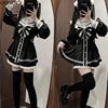 Japanese Style Gothic Y2k Lolita Bow Dress Shorts Set Women Vintage Sweet Long Sleeve Button Shirt Party Dresses Slim Mini Dress 3