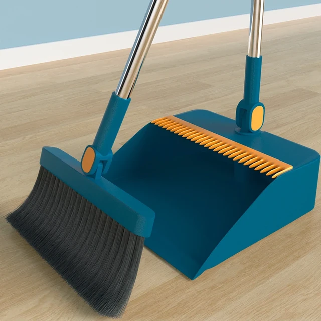 Smart Design Dustpan Broom Set - Non-Slip Comfort Grip Handle - Standing Upright