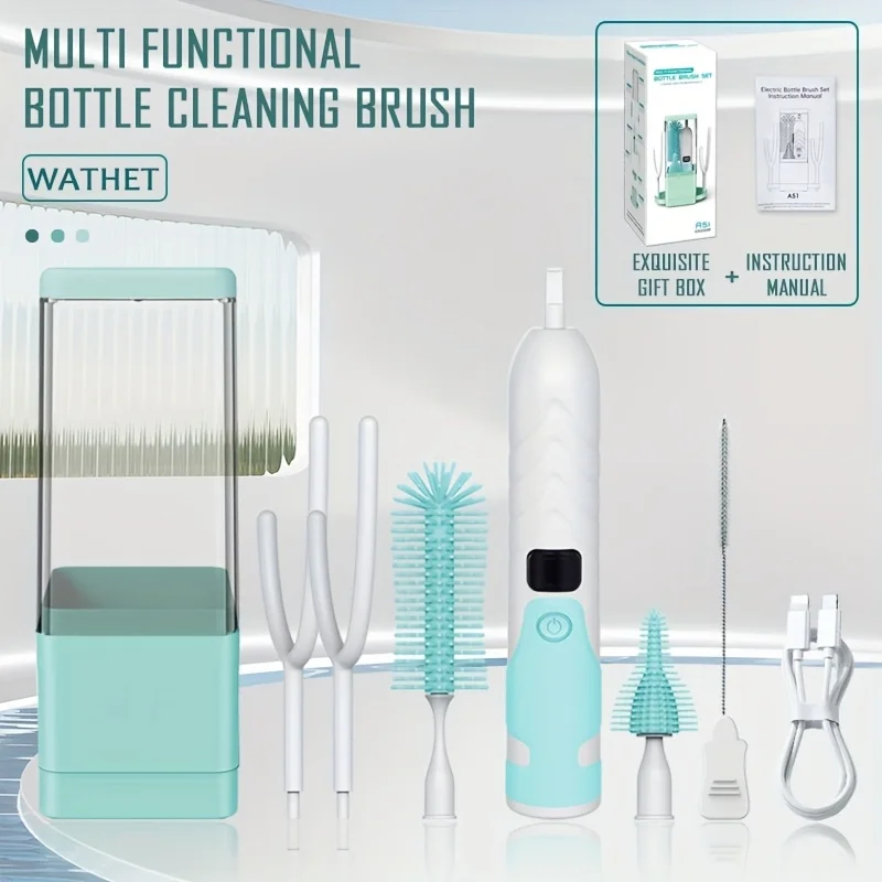 Şarj Edilebilir Elektrikli Şişe Fırça Seti Temizleyici Çift Hızlı Su Şişesi Yatıştırıcı Ürün Saman Fırçaları Süt Karıştırıcı Silikon Fırça