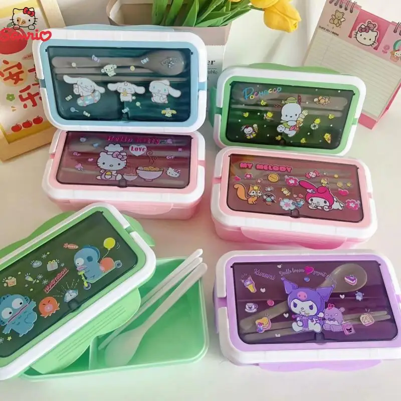 Sanrio Hello Kitty Kuromi Lunch Box Kuromi Melody BringCutlery Divided Bento Box  Large-Capacity Microwave Tableware Lunch Box