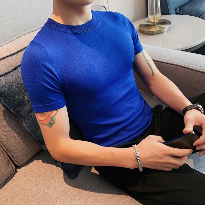 

Мужская Однотонная футболка с круглым вырезом, 7 цветов