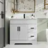 36" Bathroom Vanities Sink Combo with Painted Surface, Modern Drawered Cabinet W/Decorative Wave Lines, Undermount Single Sink 1