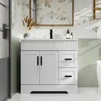 36" Bathroom Vanities Sink Combo with Painted Surface, Modern Drawered Cabinet W/Decorative Wave Lines, Undermount Single Sink 1