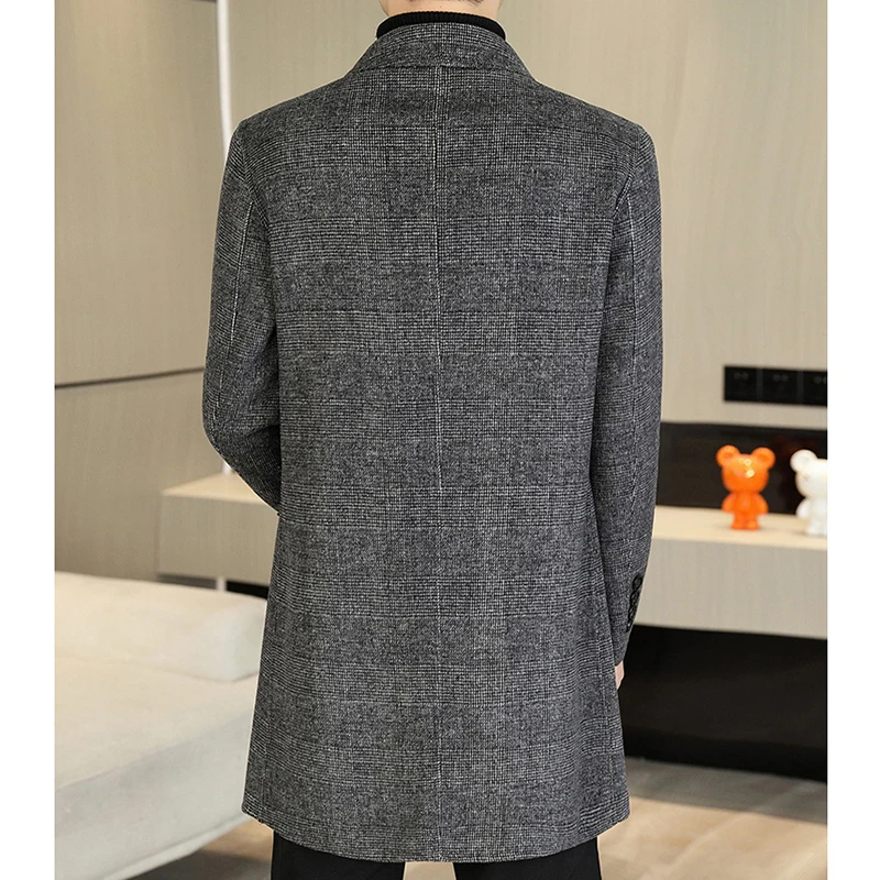Cappotto di lana scozzese di media lunghezza di alta qualità Autunno Inverno Business Casual Giacca a vento di lana da uomo Capispalla Cappotto superiore spesso 5