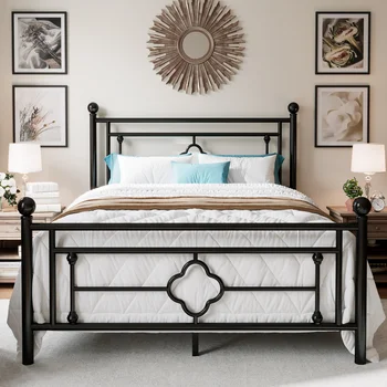 HOOMIC 14-Inch Metal Platform Bed Frame – Vintage Victorian Style 1