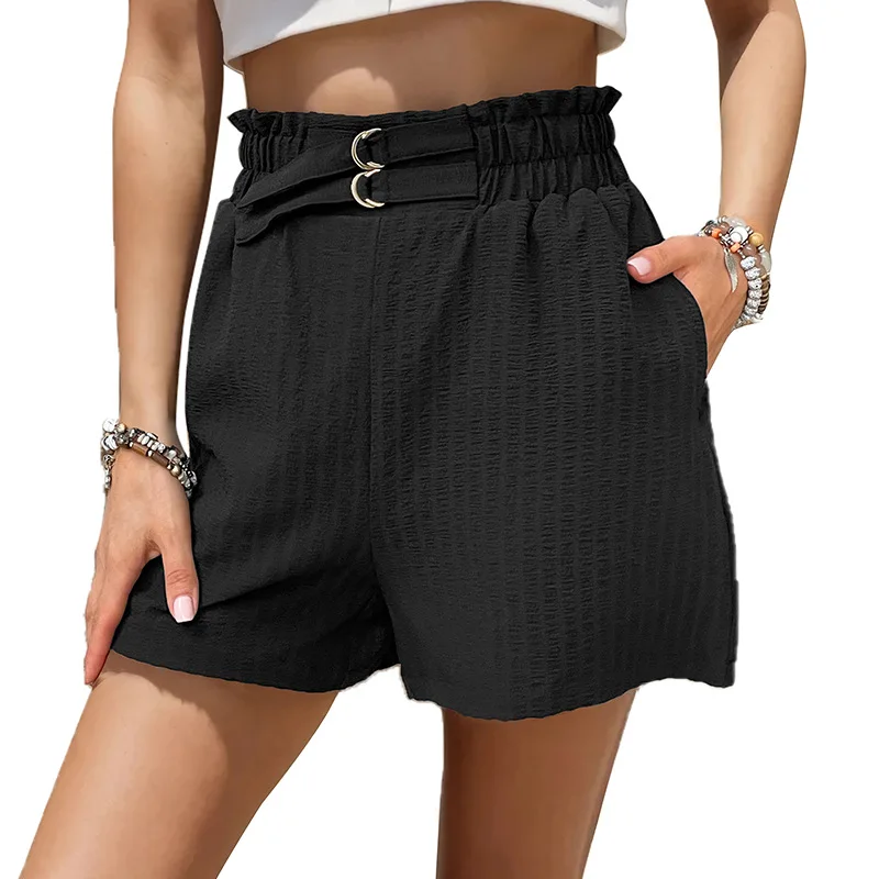 2024 Summer Fashion Women's Black Wrinkled Fabric Comfortable and Breathable Easy To Match Sexy Shorts