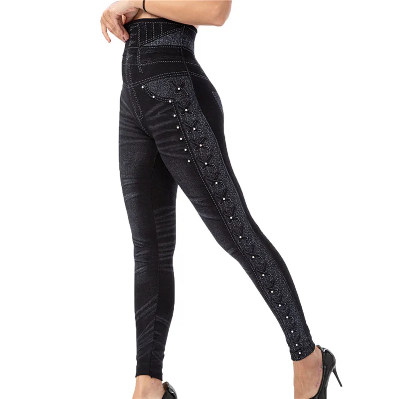 

Женские узкие джинсы-карандаш, бесшовные леггинсы из искусственной джинсовой ткани с высокой талией, Удобные леггинсы для тренировок и бега