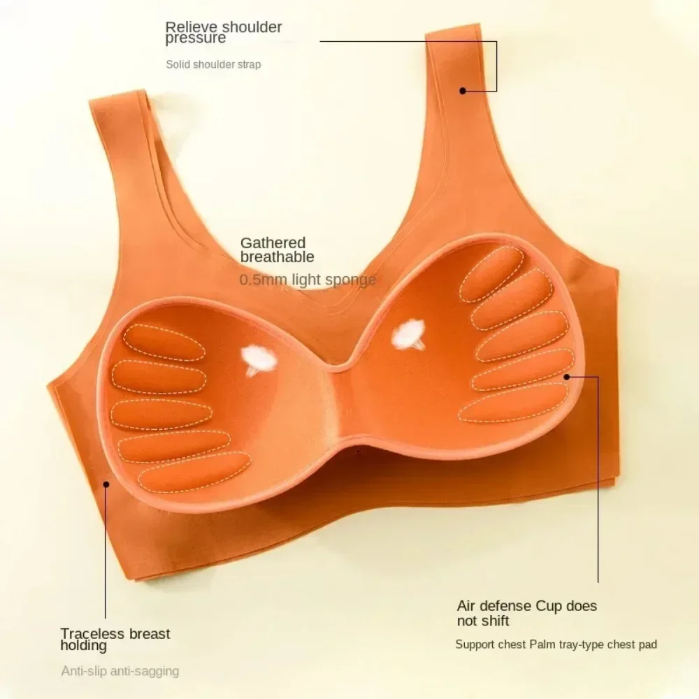 Women Seamless Ice Silk Bras Soft Skin-friendly Underwear Thin Wireless Bras Gathering Padded Bralette Solid Underwear