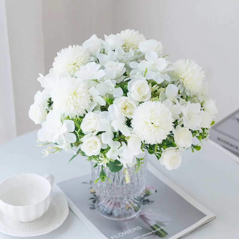 Seide Rose Chrysantheme Brautstrauß Künstliche Blume Hochzeit Outdoor Garten Haus Zimmer Bonsai Dekor Kranz DIY Geschenk Zubehör – Detail 2