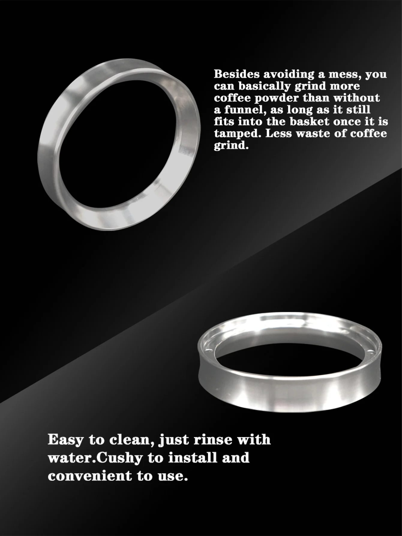 Description Picture 6 of item51/53/57.5/58/58.35mm Stainless Steel Intelligent Dosing Ring Brewing Bowl Coffee Powder For Espresso Barista Funnel Portafilter