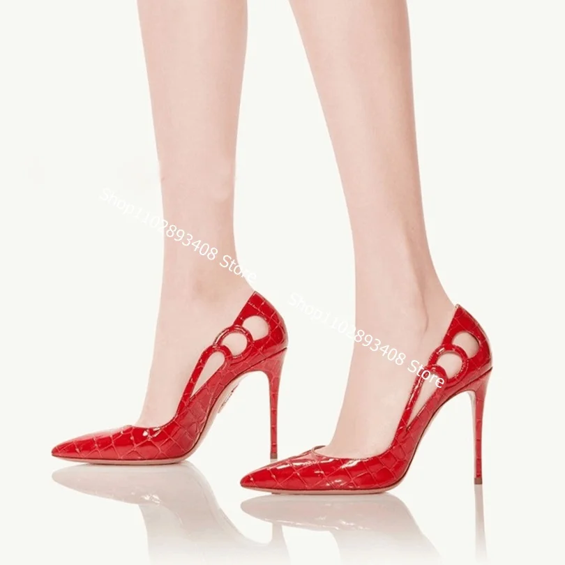 

Red Pointed Toe Snakeskin Pumps Hollow Shallow Stiletto High Heels Sexy Women Summer Dress Party Shoes 2023 Zapatos Para Mujere