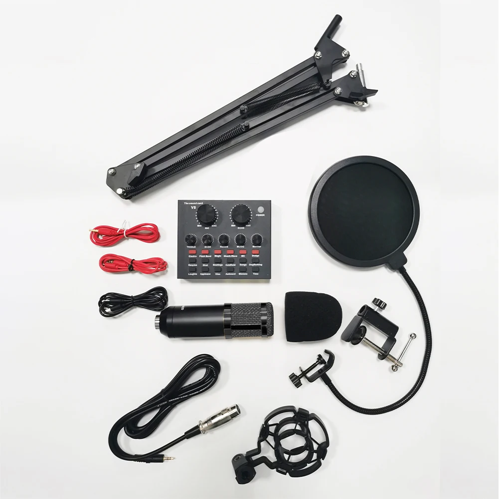Podcast Equipment Metal Shock Mount Podcast Microphone Bundle Double-Layer Pop Filter for Recording Broadcasting Live Streaming