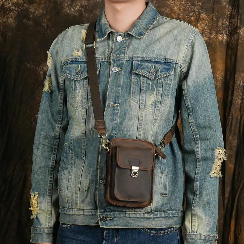 Мужские поясные сумки из натуральной кожи