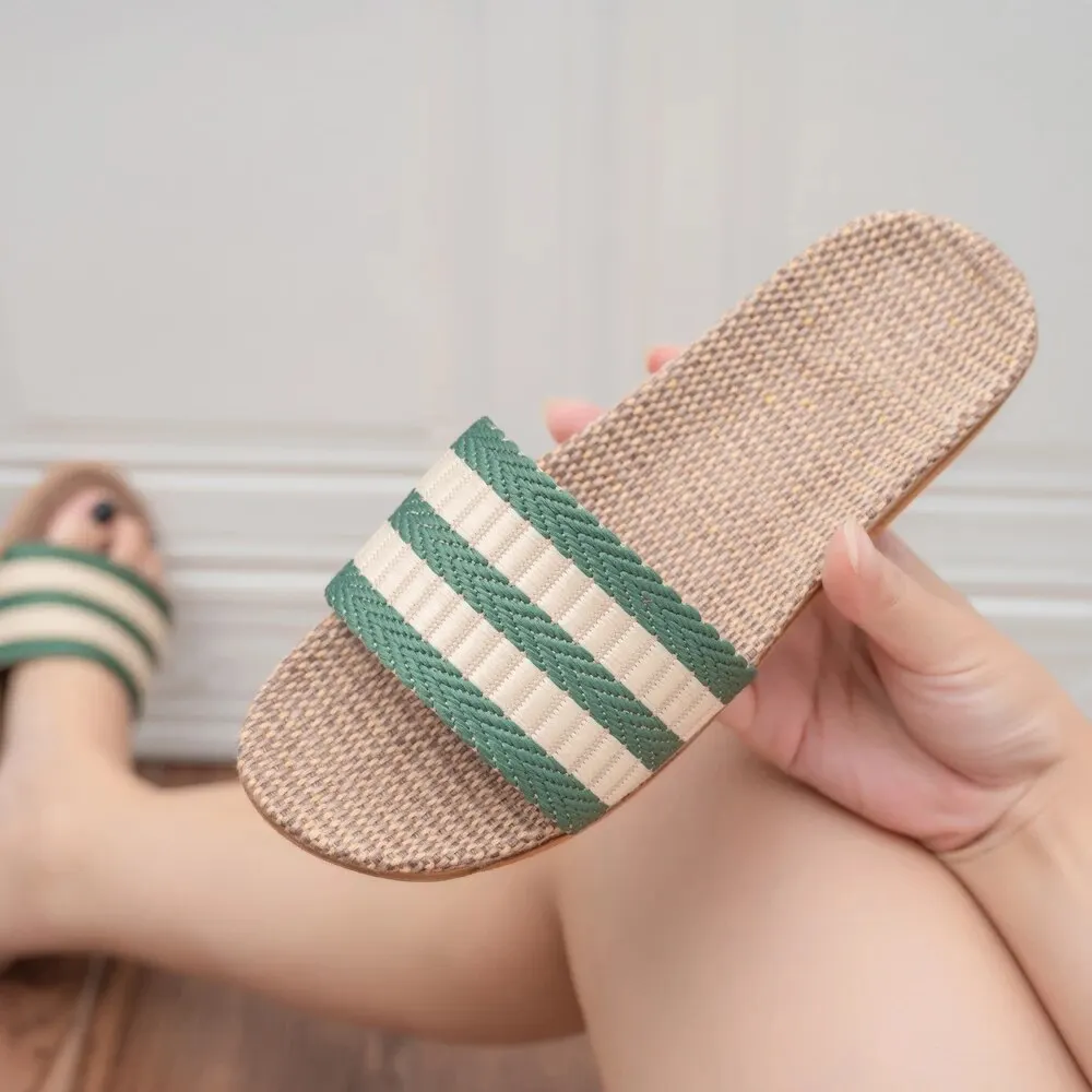Women Linen Slippers Lightweight Couple Slippers AntiSlip Home Shoes Indoor lightweight slippers