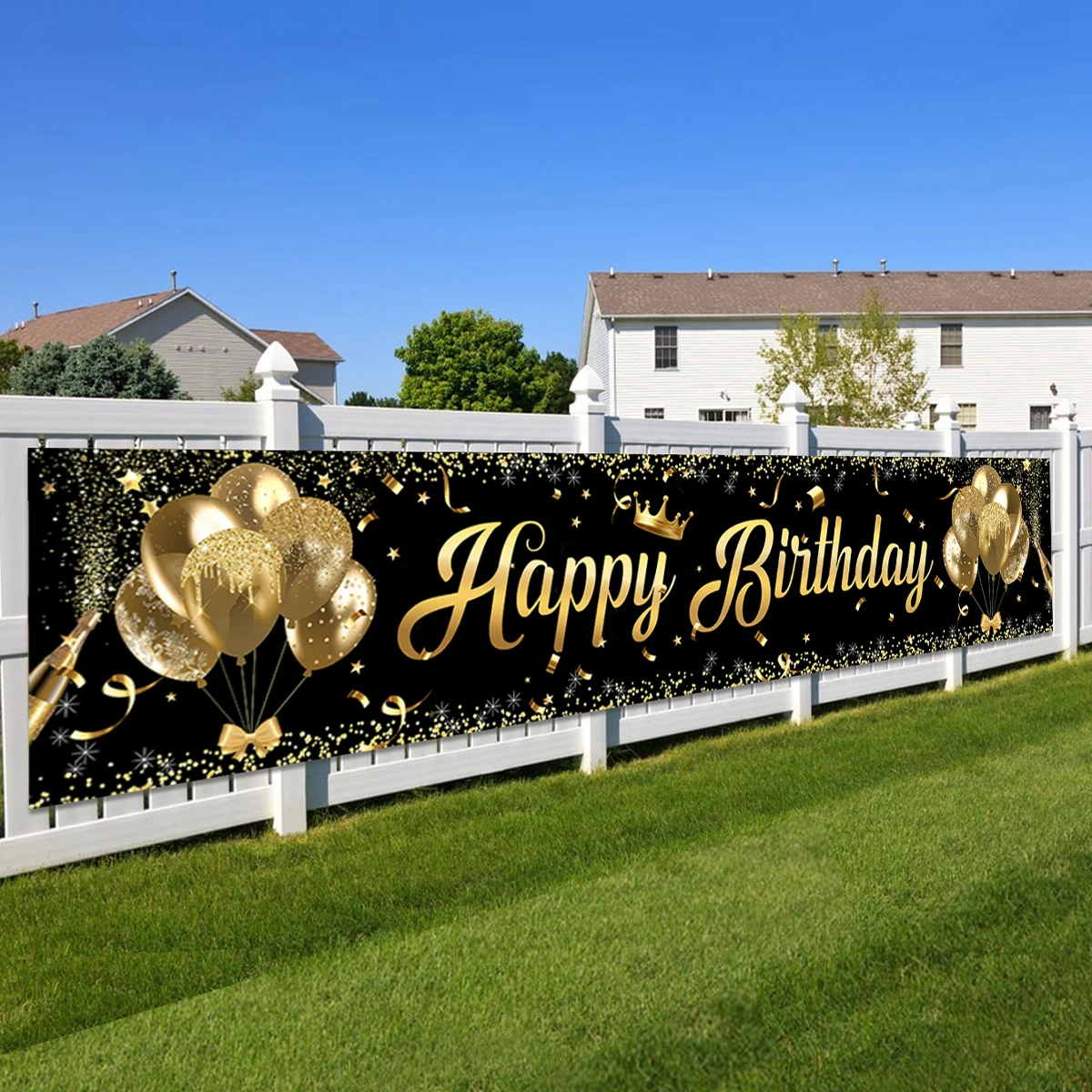 Birthday Party Decoration Black Gold Happy Birthday Banner Baby Shower Background Bunting Garland Hanging Flags