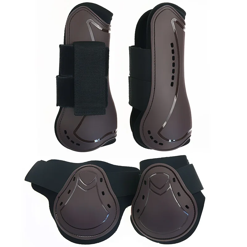 Horse Protection Leg Guard Boots Front Hind Leg Boots Adjustable PU Shell Wrap Protective Boots Horse Fly Leg Guards Set 4