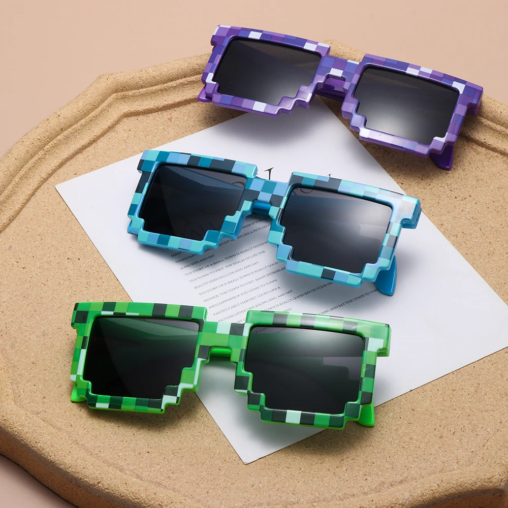 Kids Sunglasses Cosplay Action Game Toy Square Glasses Pixel Mosaic Thug Life Eyewear Children's Gift