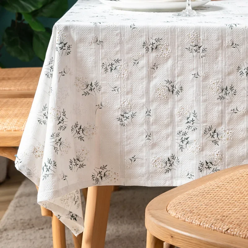 

Rectangle White Lilac Tablecloth Boho Farmhouse Table Cover for Wedding Birthday Party Baby Shower Dinner Table Retro Decoration