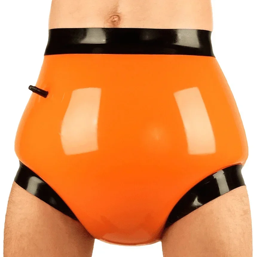 

Orange And Black Inflatable Sexy Latex Briefs Mid Waist Rubber Shorts Diapers Covers Nozzle Underpants Underwear Pants DK-0255