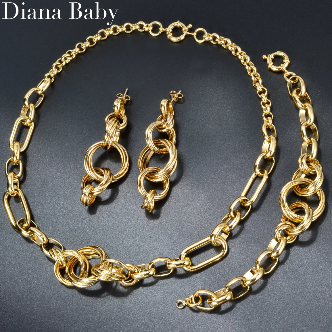 

Vintage Chunky Link Chain Necklace Earrings Bracelet Jewelry Set Italian 18K Gold Color Geometry Hiphop Punk Jewelry Accessories