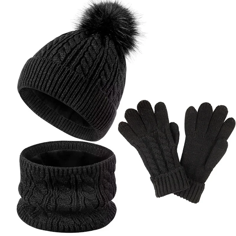 Winter clothes casual keep warm fur glove thickening hat set children Neck scarf