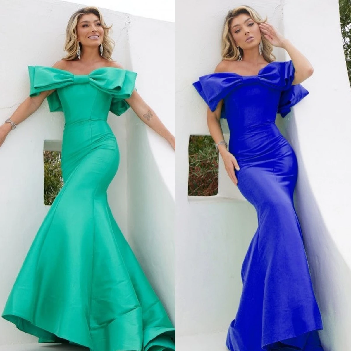 

Zhitomyr Exquisite Sizes Available Off-the-shoulder Mermaid Bows Hugging Floor length Charmeuse Prom Dresses