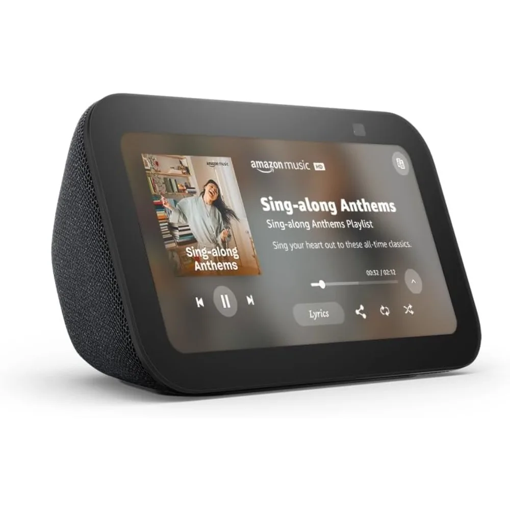 Show 5 (newest model), Smart display with 2x the bass and clearer sound, Charcoal  Stream your favorite music, shows, podcasts