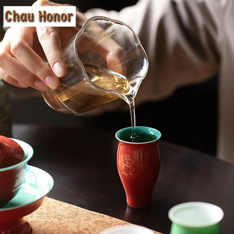 2pc/Set 40ml Palace Color Glazed Ceramic Tea Cup Household Ceramic Small Smelling Cup Single Kung Fu Tea Set Master Cup Tea Pair