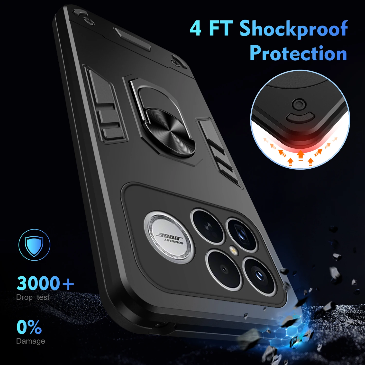 Military-Grade Protective Case with Ring Holder and Magnetic Mount Capability