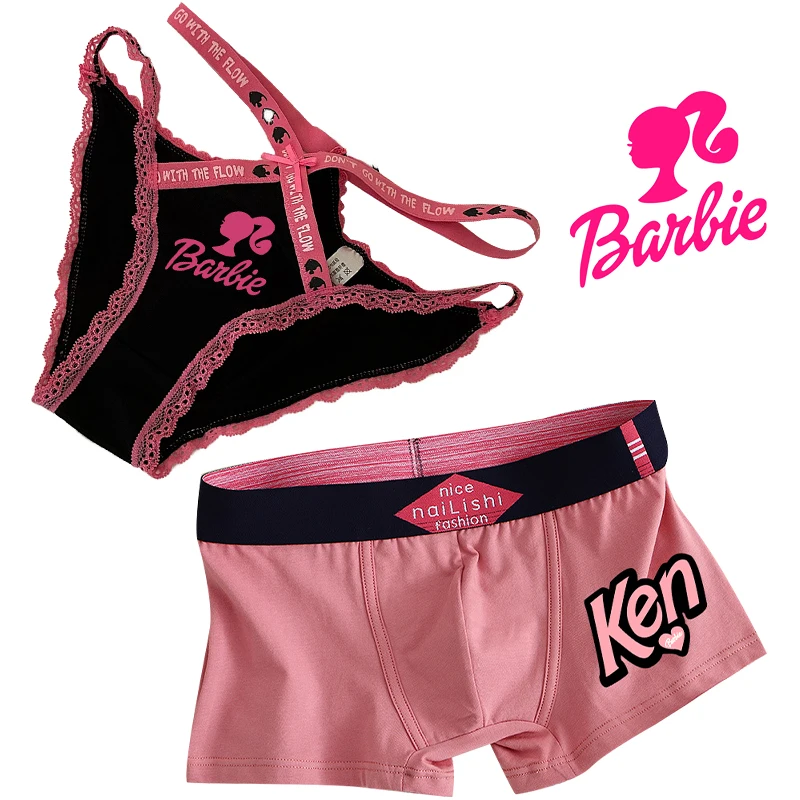 Coppia Biancheria Intima Barbie Biancheria Intima Sexy Donna Lettere Ragazza Puro Cotone Gamma Slip Uomo Angolo Piatto Boxer Pantaloncini Ragazza Acce