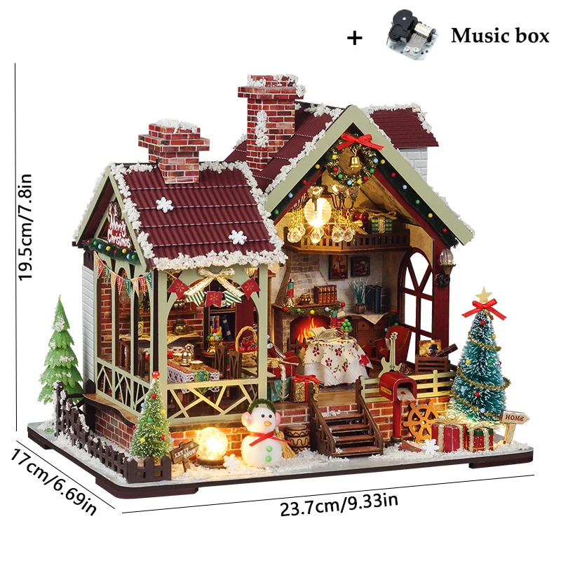 DIY Wooden Warm Christmas Lodge Casa Doll Houses Miniature Model