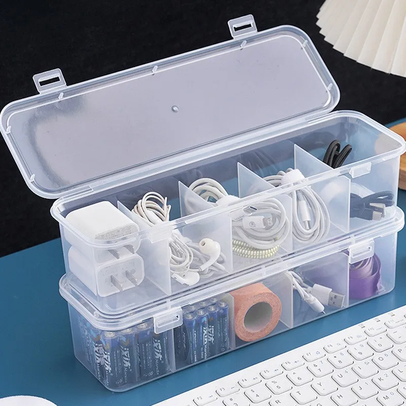 Transparent Data Cable Organizer Case Classification Dustproof Card Organizer with Lid Clutter Collection Box for Office Home