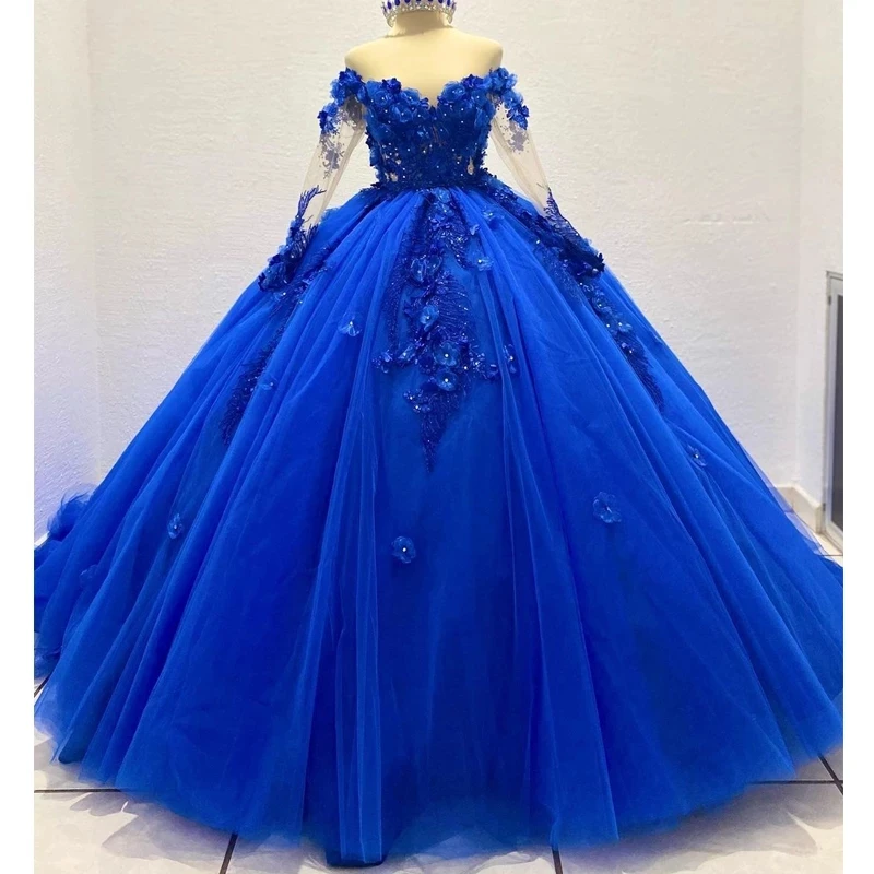 ANGELSBRIDEP Royal Blue Ball Gown Quinceanera Dresses 3D Flower Applique Princess Birthday Party Prom Gown vestidos de 15 a&ntilde;os