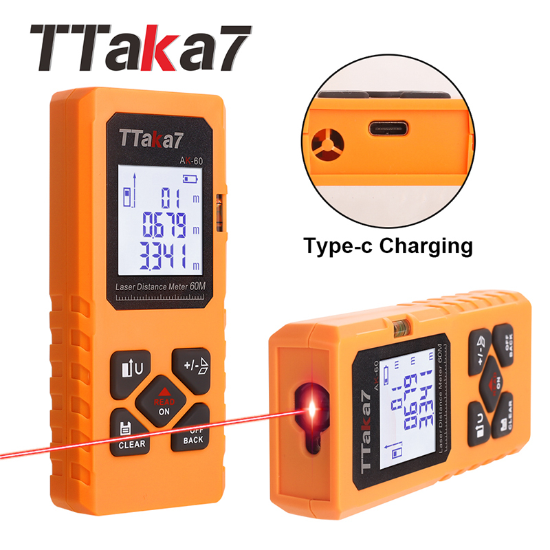 60M/40M Mini Smart Laser Distance Meter Measure Infrared Rangefinder USB Rechargeable Portable Handheld Laser Range Finder Tools