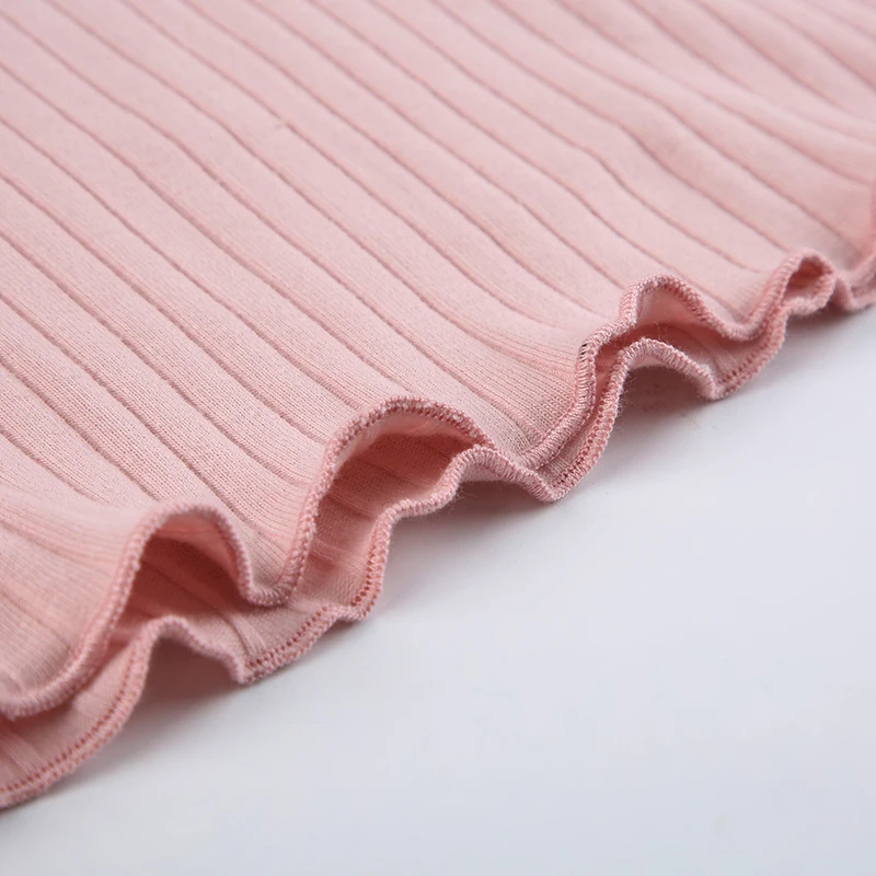 Japanese Kawaii Sweet Pink Knitted Ribbed Tee Contrast Lace Tie Bow Square Collar Long Sleeve Basic Spring Autumn T Shirt Women