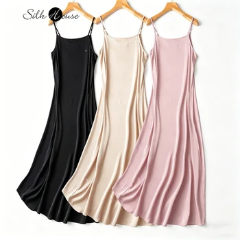Abbigliamento Estivo Casual da Donna, 95% Seta di Gelso Naturale, Abito in Raso Qiao Doppio Elastico con Spalline Regolabili