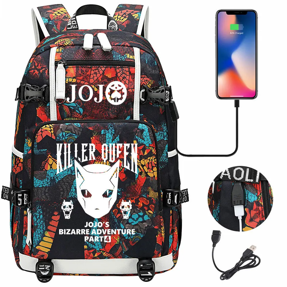 

Anime Jojo Bizarre Adventure Backpack Teenager School Multifunction USB Charging Bags Men Women School Bag Travel Mochila